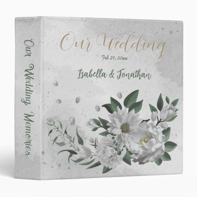 romantic white flowers & green leaves photo album 3 ring binder (Front/Spine)