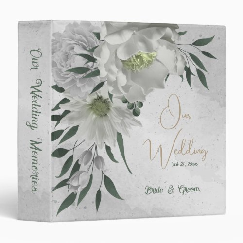 romantic white flowers  green leaves photo album 3 ring binder