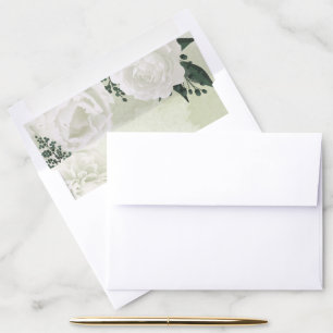 romantic white flowers green leaves wedding envelope liner