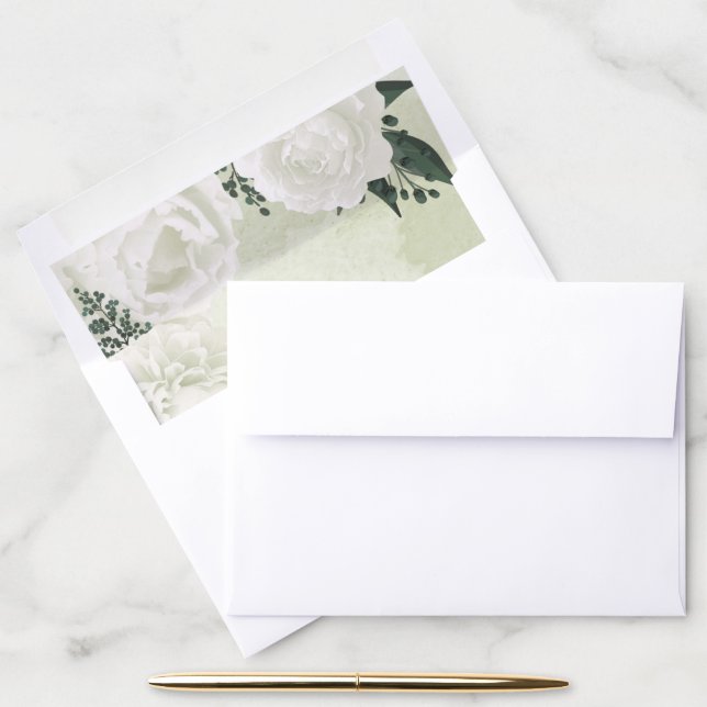romantic white flowers green leaves wedding envelope liner (Desk)