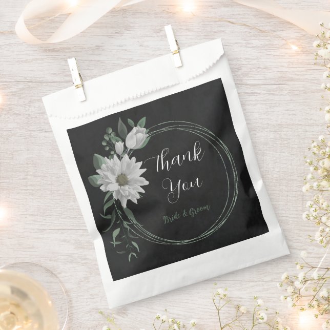 romantic white flowers & green leaves wedding favor bag (Clipped)