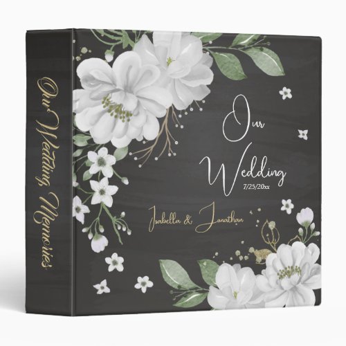  romantic white flowers greenery black album 3 ring binder