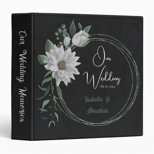 romantic white flowers greenery black photo album 3 ring binder