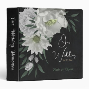 romantic white flowers greenery black photo album 3 ring binder