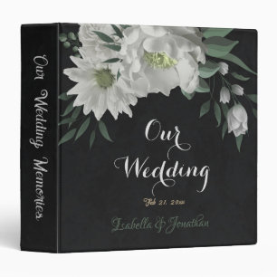 romantic white flowers greenery black photo album 3 ring binder