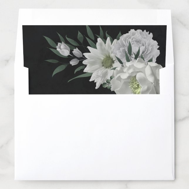 romantic white flowers greenery black wedding envelope liner (In Envelope)