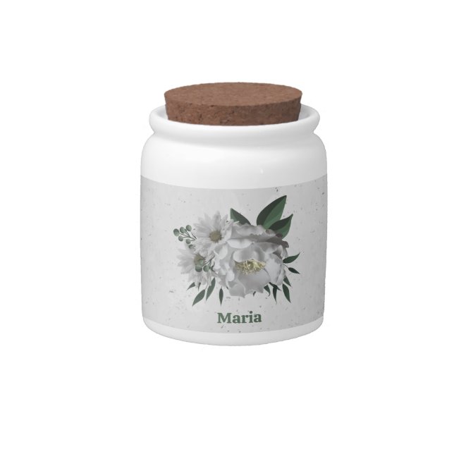 romantic white flowers greenery candy jar (Front)