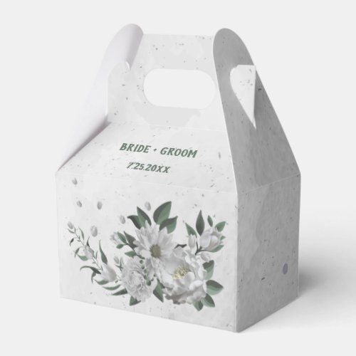 romantic white flowers greenery wedding favor boxes