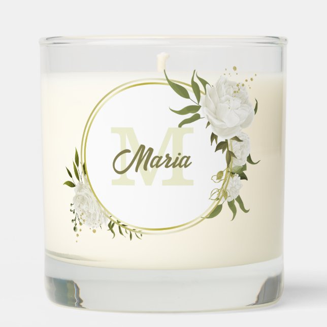 romantic white flowers greenery wedding scented candle (Front)