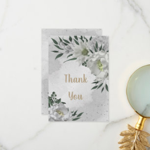 romantic white flowers greenery wedding thank you card