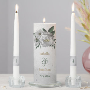 romantic white flowers greenery wedding unity candle set