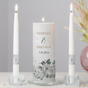 romantic white flowers greenery wedding unity candle set