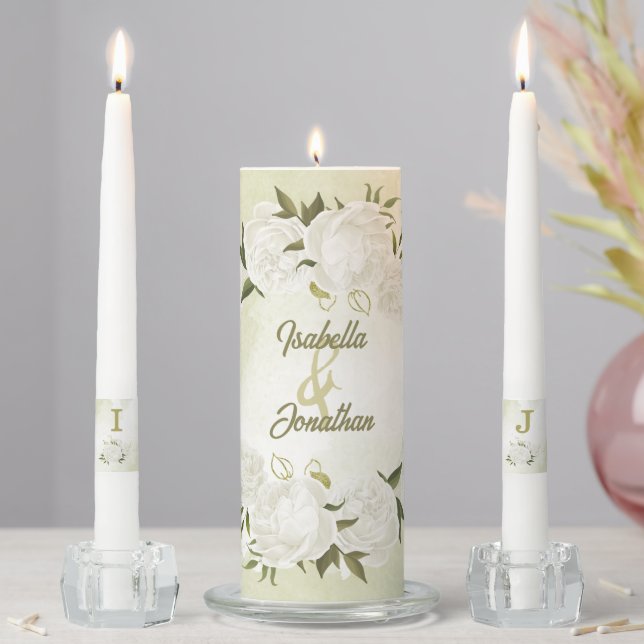 romantic white flowers greenery wedding unity candle set (In Situ)