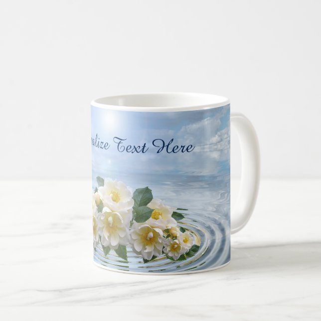 Romantic White Flowers on Ocean to Personalize Coffee Mug (Front Right)