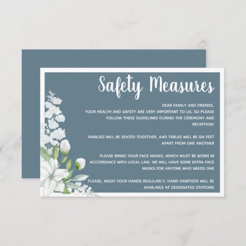 Romantic white flowers safety measures wedding enclosure card