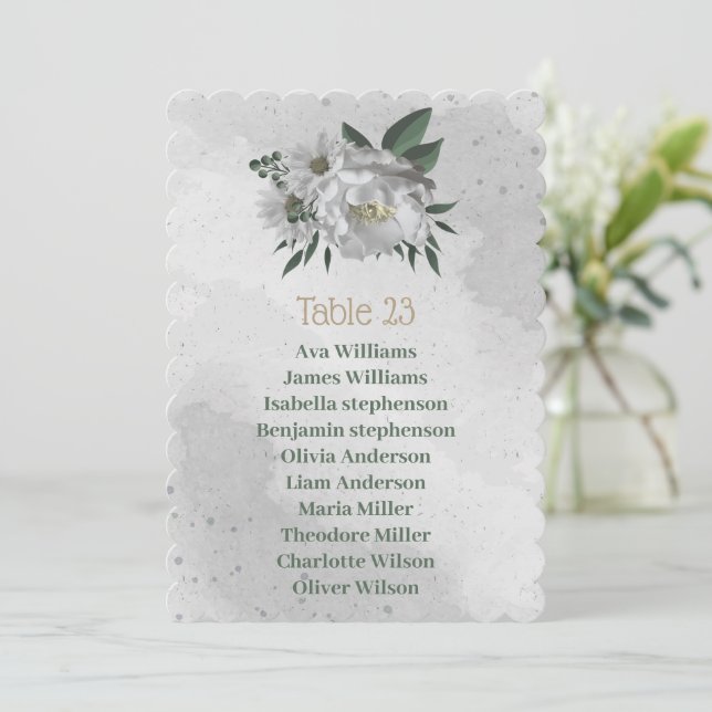 romantic white flowers seating chart card (Standing Front)
