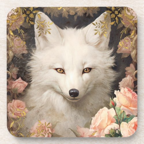 Romantic White Fox Beverage Coaster