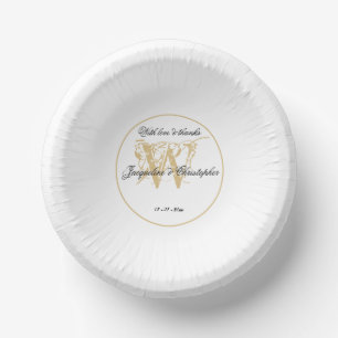 Romantic White & Gold Wedding Chic Monogram Cool Paper Bowls