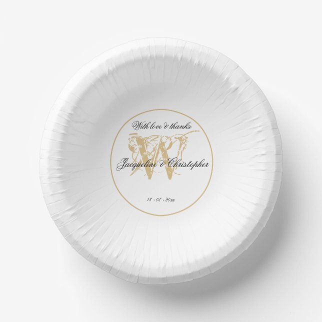  Romantic White & Gold Wedding Chic Monogram Cool  Paper Bowls (Front)