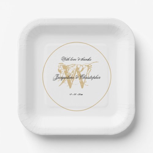  Romantic White Gold Wedding Elegant Monogram Chic Paper Plates