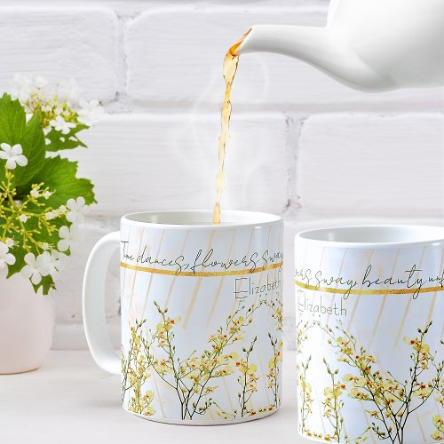 Romantic White Golden And Yellow Flowers Quote Coffee Mug