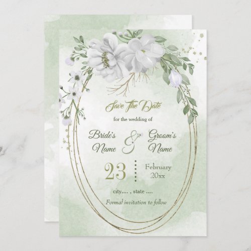 Romantic white greenery oval frame  save the date