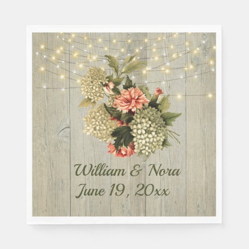 Romantic White Hydrangea Pink Carnation Napkins