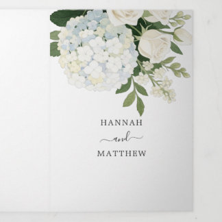 Romantic White Hydrangea Rose Elegant Wedding Tr Tri-Fold Invitation