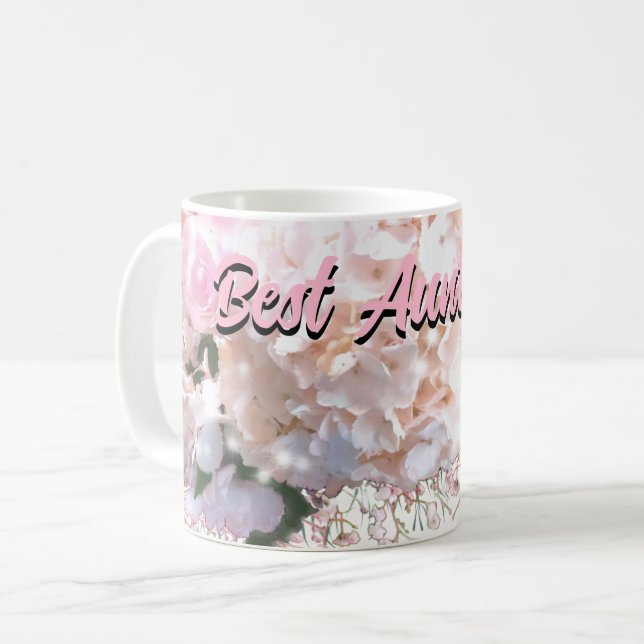 Romantic white lace hydrangeas pink roses Aunt Coffee Mug (Front Left)