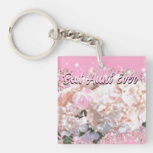 Romantic white lace hydrangeas pink roses Aunt Keychain