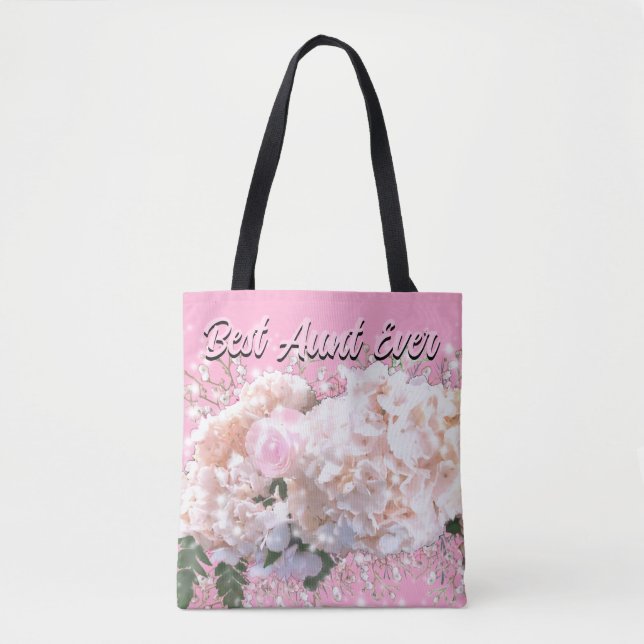 Romantic white lace hydrangeas pink roses Aunt Tote Bag (Front)