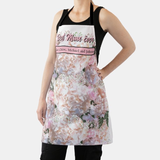 Romantic white lace hydrangeas pink roses mom apron (Insitu)