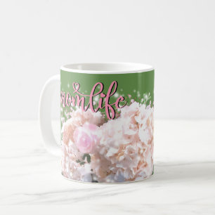Romantic white lace hydrangeas pink roses #momlife coffee mug
