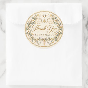 Romantic White Lace Swan Wedding Thank You Classic Round Sticker