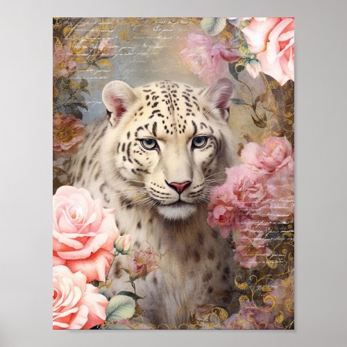 Romantic White Leopard Poster