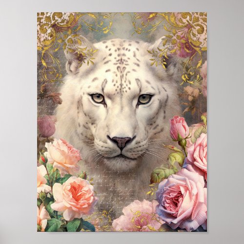 Romantic White Leopard Poster