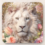 Romantic White Lions Beverage Coaster
