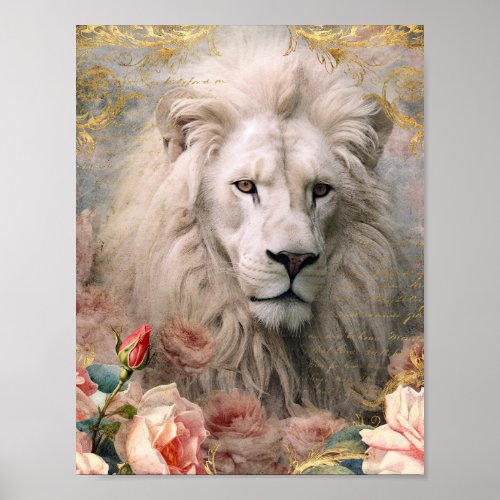 Romantic White Lions Poster