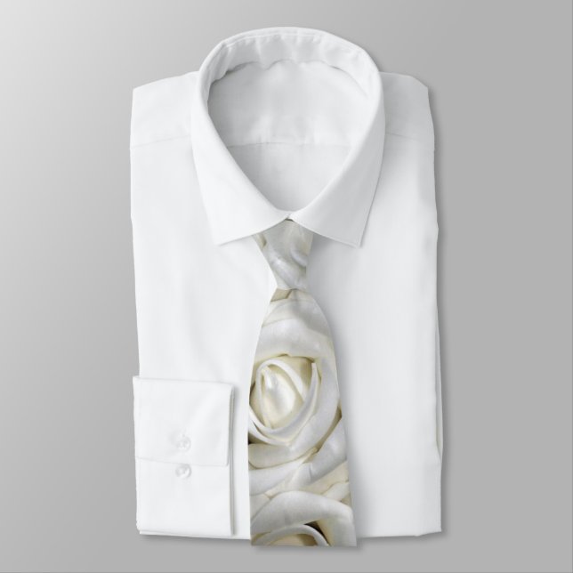 Romantic White lush blossom roses Neck Tie (Tied)