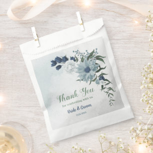 romantic white navy & dusty blue flowers wedding favor bag