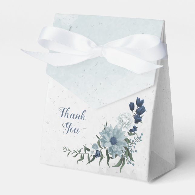 romantic white navy & dusty blue flowers wedding favor boxes (Front Side)