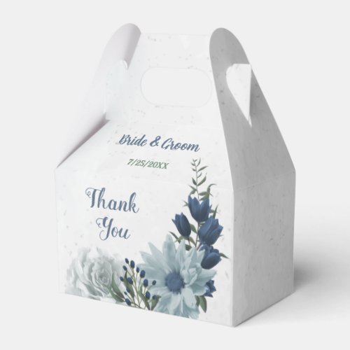 romantic white navy  dusty blue flowers wedding favor boxes