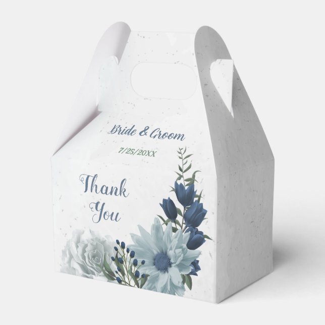 romantic white navy & dusty blue flowers wedding favor boxes (Front Side)
