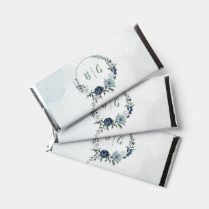romantic white navy & dusty blue flowers wedding hershey bar favors