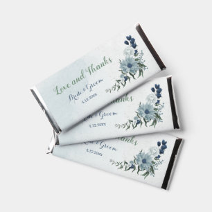 romantic white navy & dusty blue flowers wedding hershey bar favors
