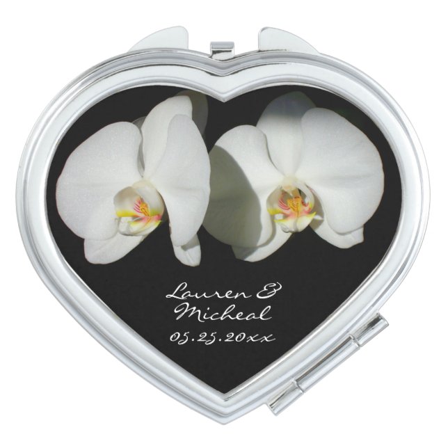 Romantic White Orchids, tropical floral photo Compact Mirror (Front)
