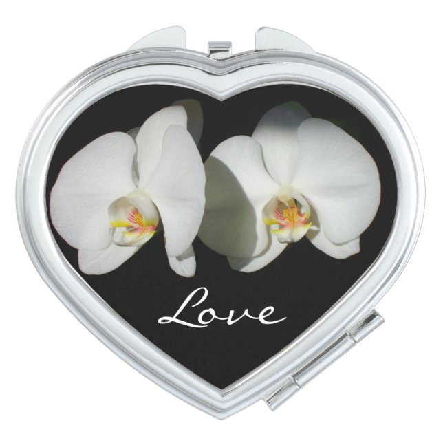 Romantic White Orchids, tropical floral photo Compact Mirror (Front)