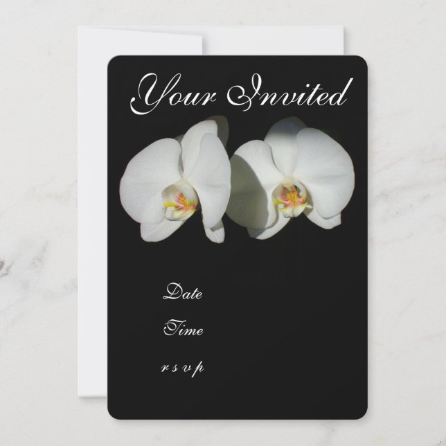 Romantic White Orchids, tropical floral photo Invitation (Front)
