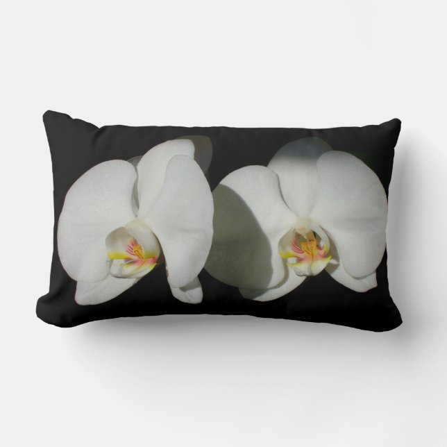 Romantic White Orchids, tropical floral photo Lumbar Pillow (Front)
