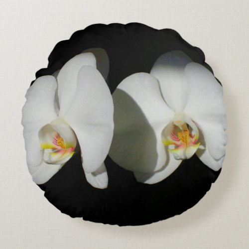 Romantic White Orchids tropical floral photo Round Pillow